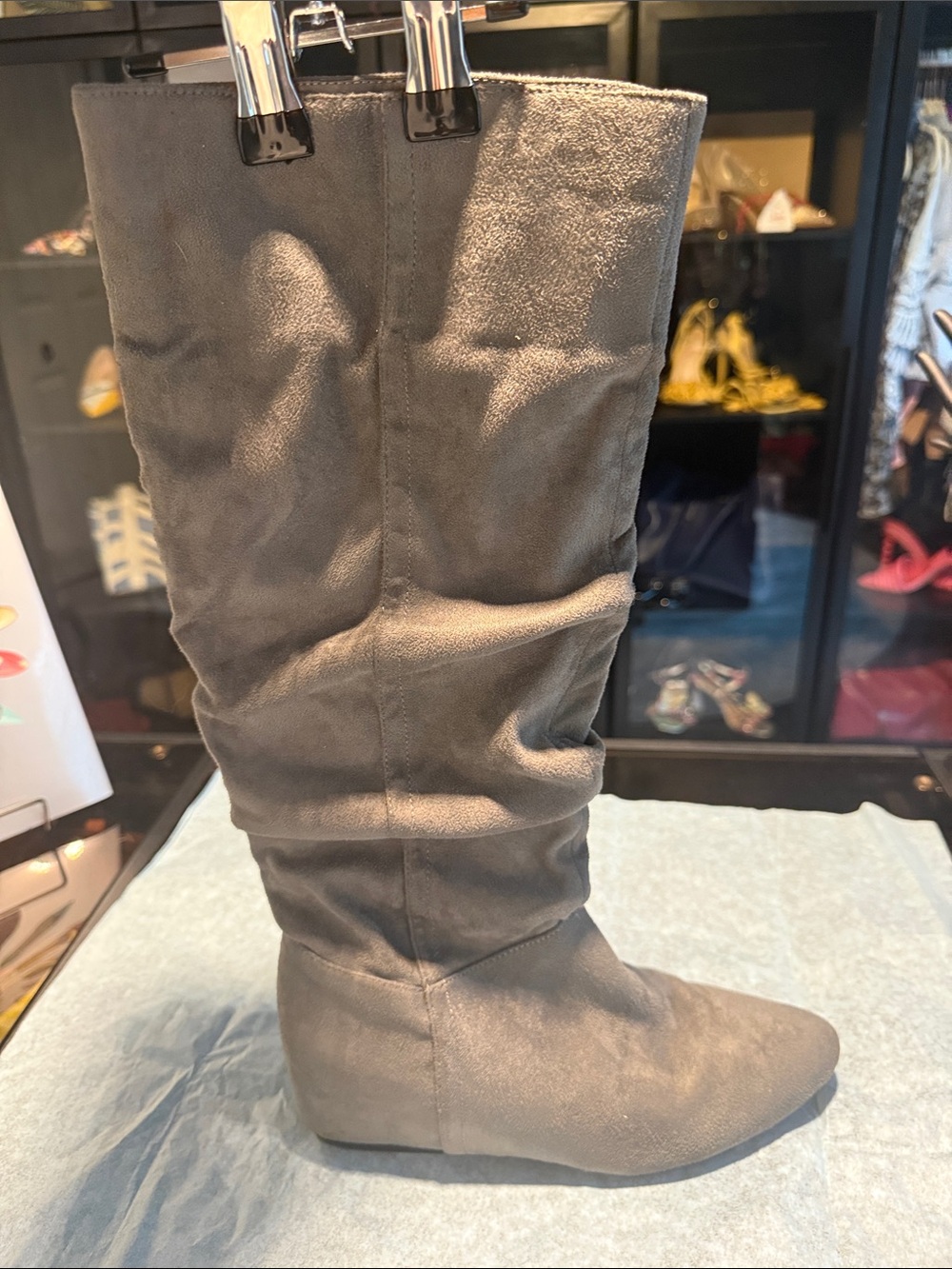 Just Fab Dana Slouchy Gray Knee-High Wedge Boots
